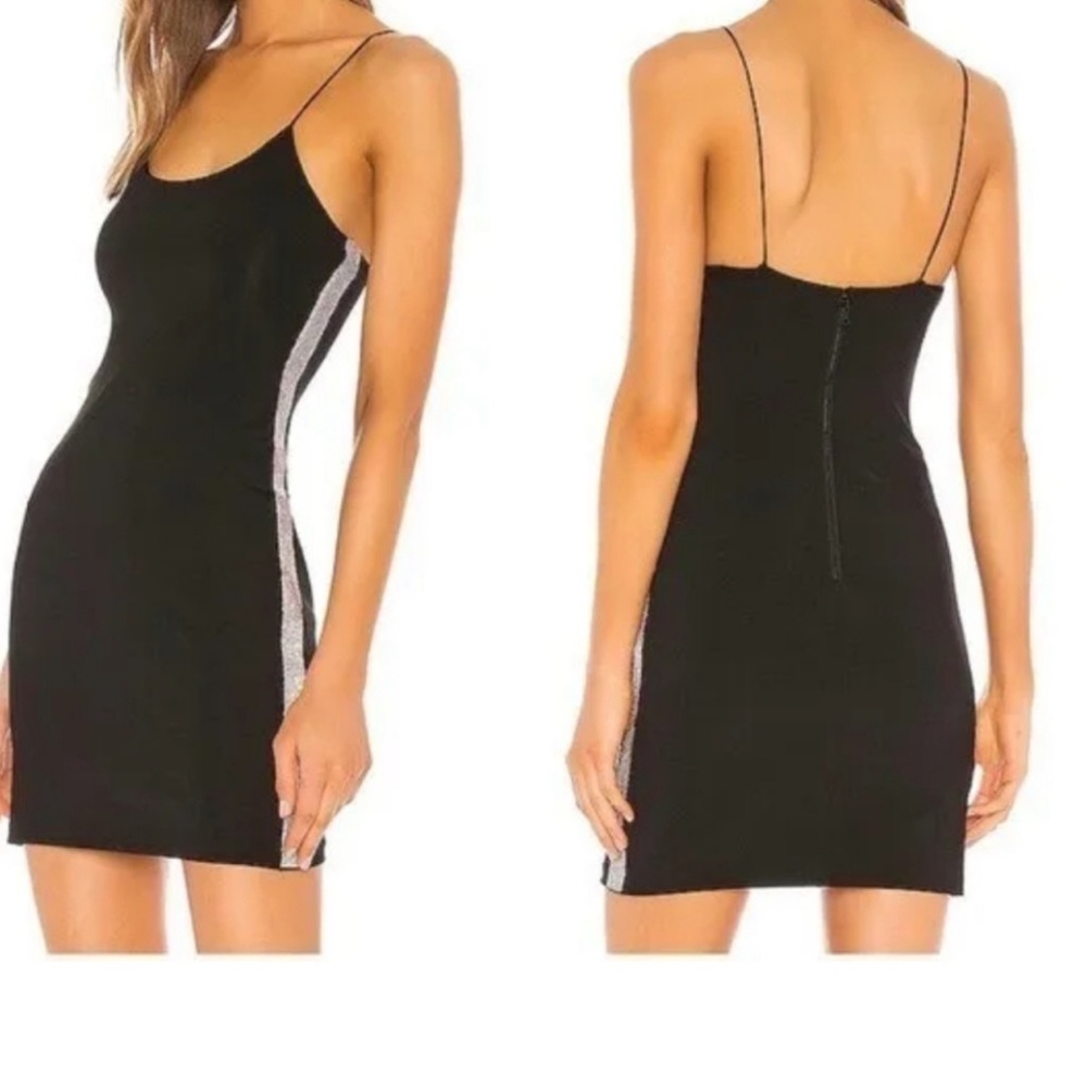 NWT ALICE + OLIVIA NOMI black dress w/ rhinestone sides.